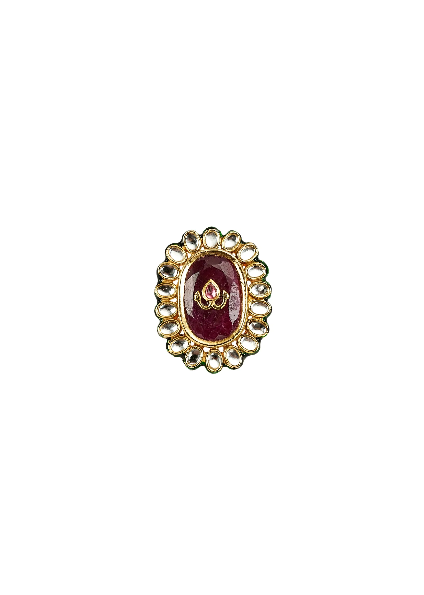 Gold Plated Red Kundan Polki Ring