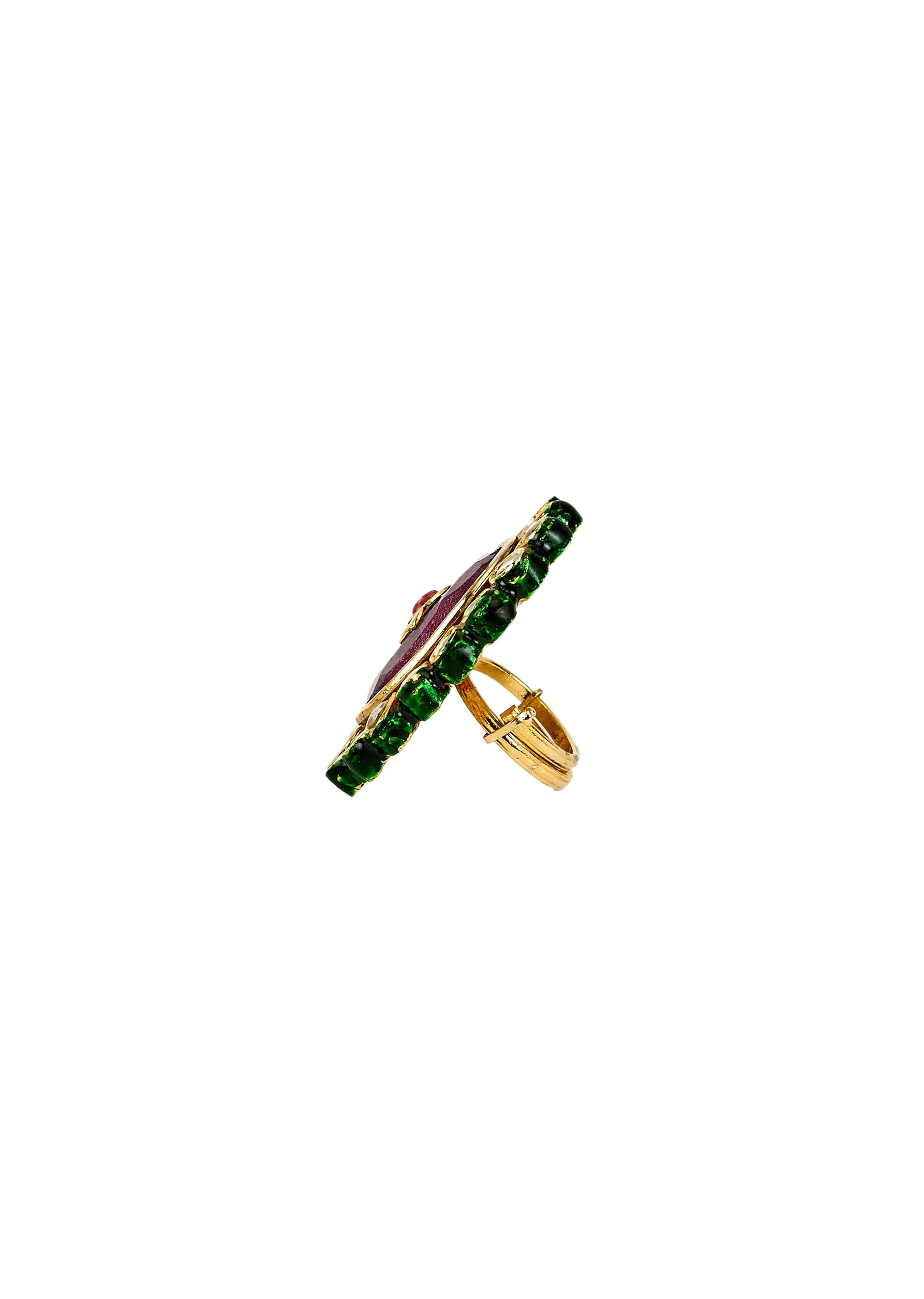 Gold Plated Red Kundan Polki Ring