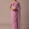 Pink Embroidered Organza Saree With Unstitched Blouse