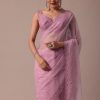 Pink Embroidered Organza Saree With Unstitched Blouse