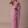 Pink Embroidered Organza Saree With Unstitched Blouse