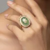 Green Stone And Pearl Embellished Statement Ring