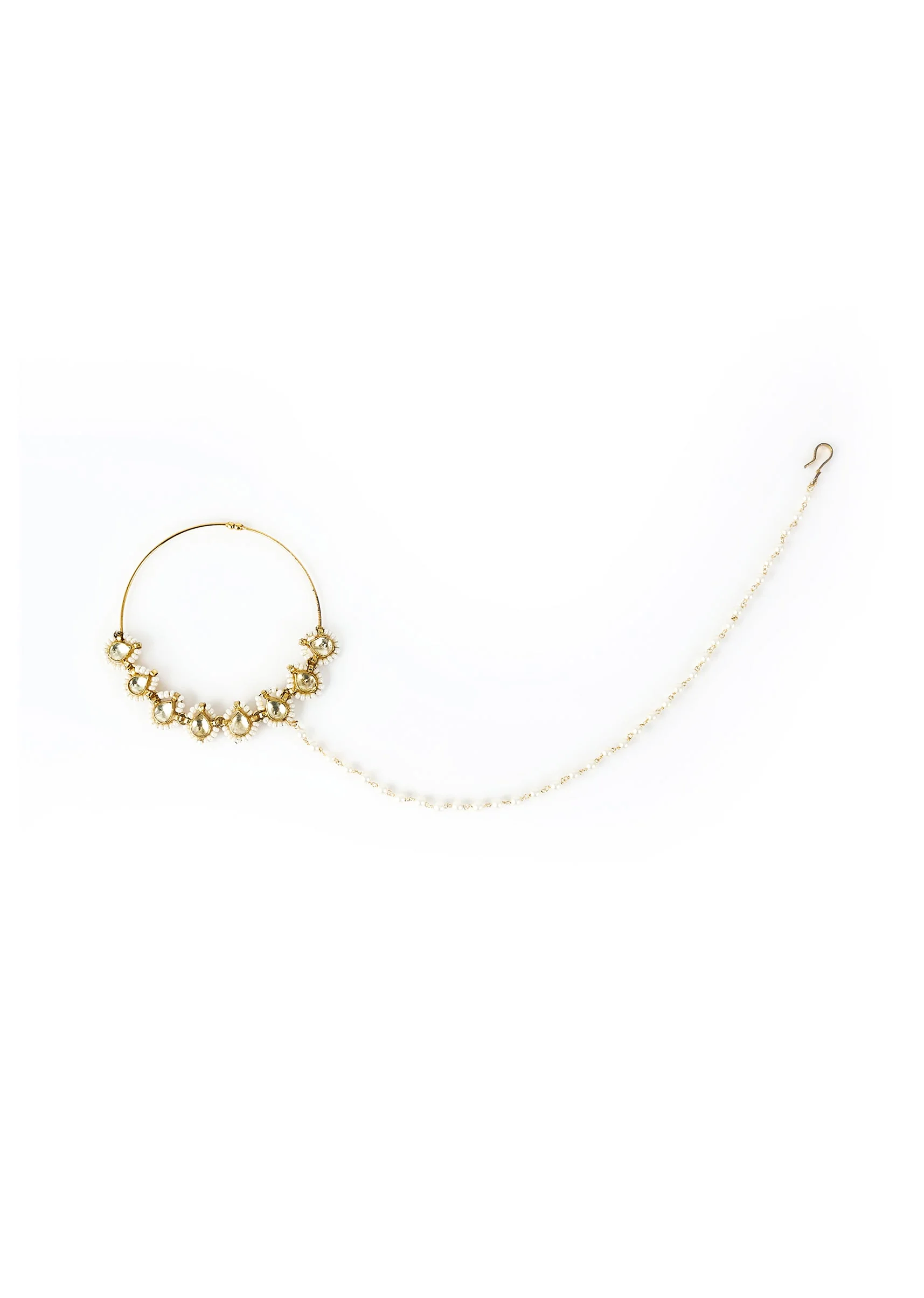 Gold Plated Kundan Polki Nath With Chain