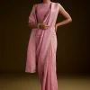 Pink Tissue Saree With Cutdana Embroidery And Scallop Border