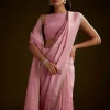Pink Tissue Saree With Cutdana Embroidery And Scallop Border