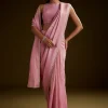 Pink Tissue Saree With Cutdana Embroidery And Scallop Border