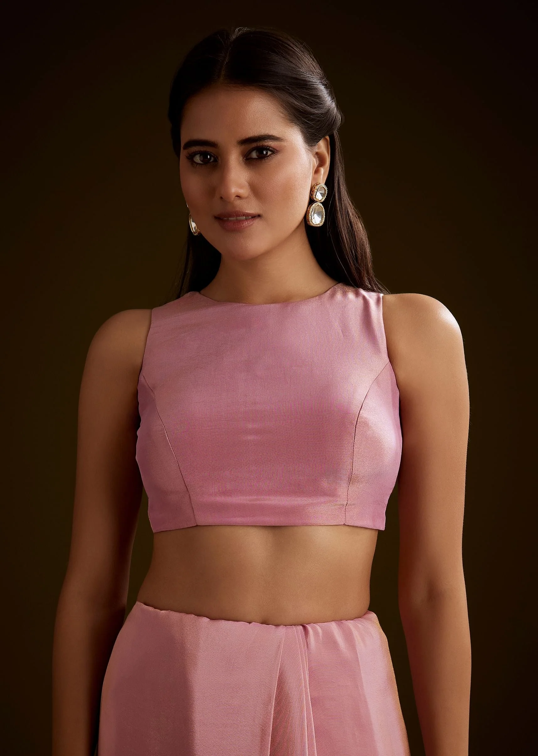Pink Tissue Saree With Cutdana Embroidery And Scallop Border
