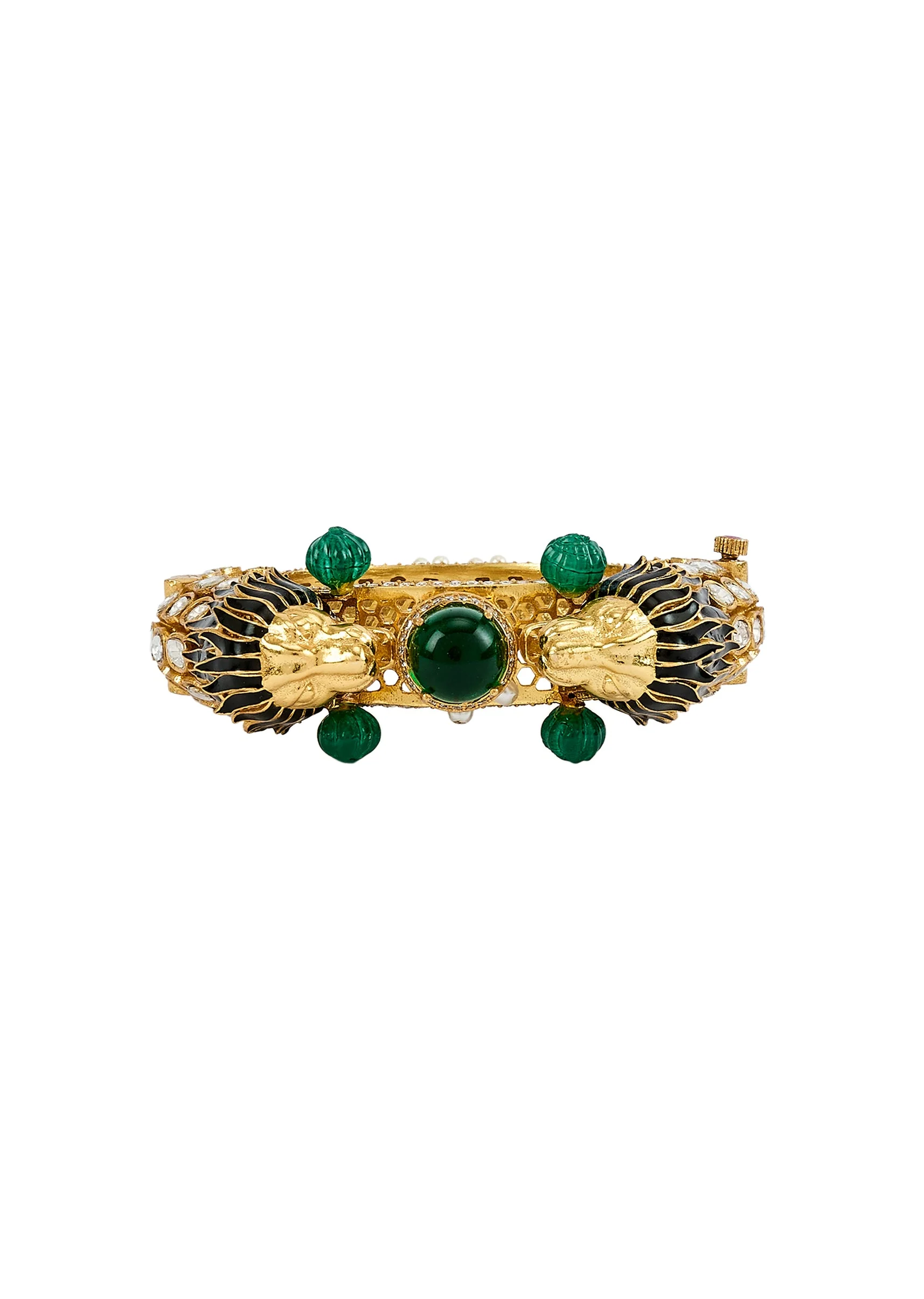 Gold Plated Green Kundan Polki Kadas