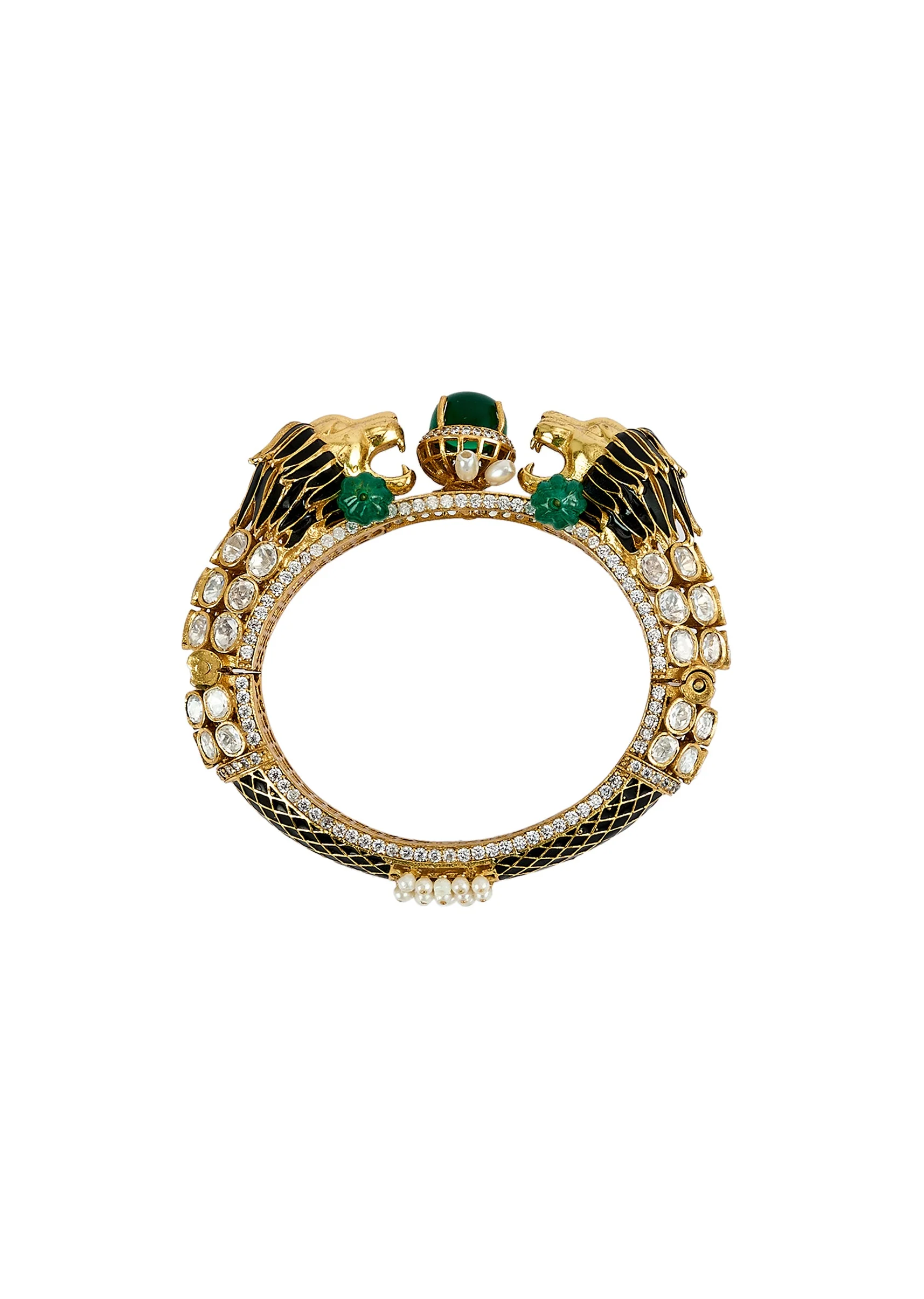 Gold Plated Green Kundan Polki Kadas