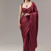 Red Satin Blend Saree With Cut Dana And Sequin Embellished Blouse