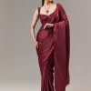 Red Satin Blend Saree With Cut Dana And Sequin Embellished Blouse