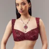 Red Satin Blend Saree With Cut Dana And Sequin Embellished Blouse