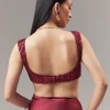 Red Satin Blend Saree With Cut Dana And Sequin Embellished Blouse