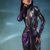 Rainbow Metallic One Piece Gown In Metallic And Mesh Fabric