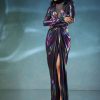 Rainbow Metallic One Piece Gown In Metallic And Mesh Fabric