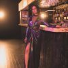 Rainbow Metallic One Piece Gown In Metallic And Mesh Fabric