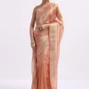 Peach Zari Woven Chanderi Saree With Unstitched Blouse