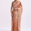 Peach Zari Woven Chanderi Saree With Unstitched Blouse