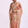 Peach Zari Woven Chanderi Saree With Unstitched Blouse