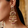 Gold Plated Red Synthetic Stone Earrings