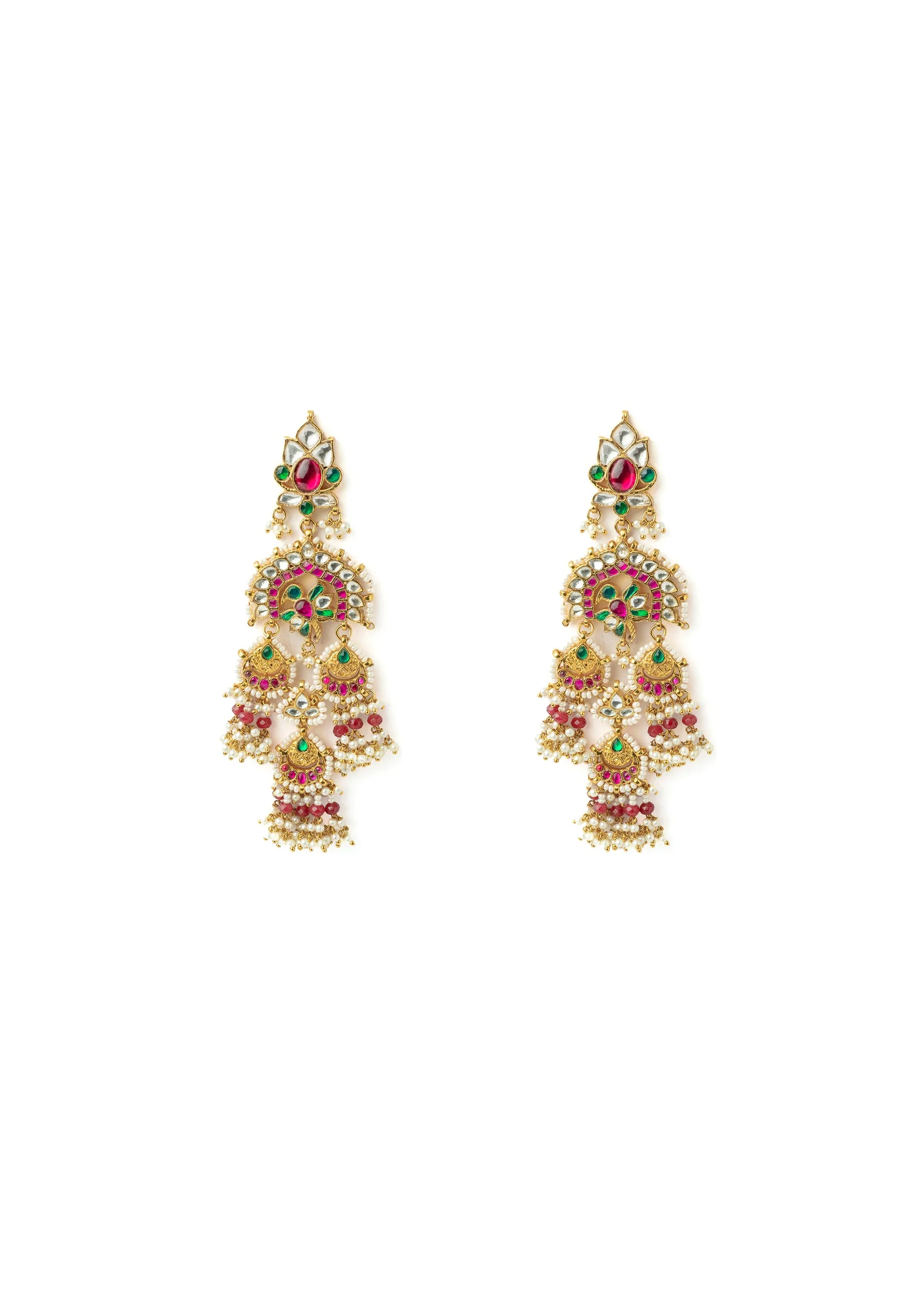 Gold Plated Red Synthetic Stone Earrings