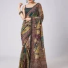 Green Tassel Block Printed Saree with Unstitched Blouse