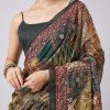 Green Tassel Block Printed Saree with Unstitched Blouse
