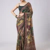 Green Tassel Block Printed Saree with Unstitched Blouse