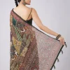 Green Tassel Block Printed Saree with Unstitched Blouse