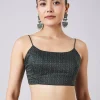 Green Tassel Block Printed Saree with Unstitched Blouse