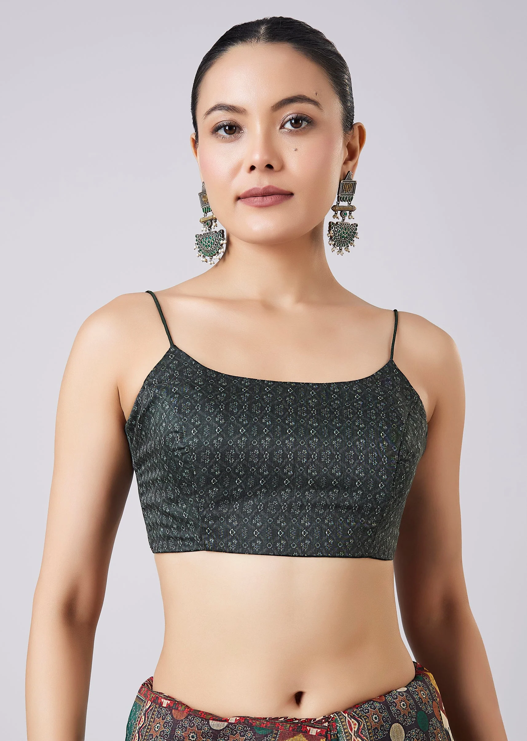 Green Tassel Block Printed Saree with Unstitched Blouse