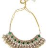 Gold Plated Green Kundan Polki Necklace Set With Earrings And Maangtikka