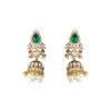 Gold Plated Green Kundan Polki Necklace Set With Earrings And Maangtikka