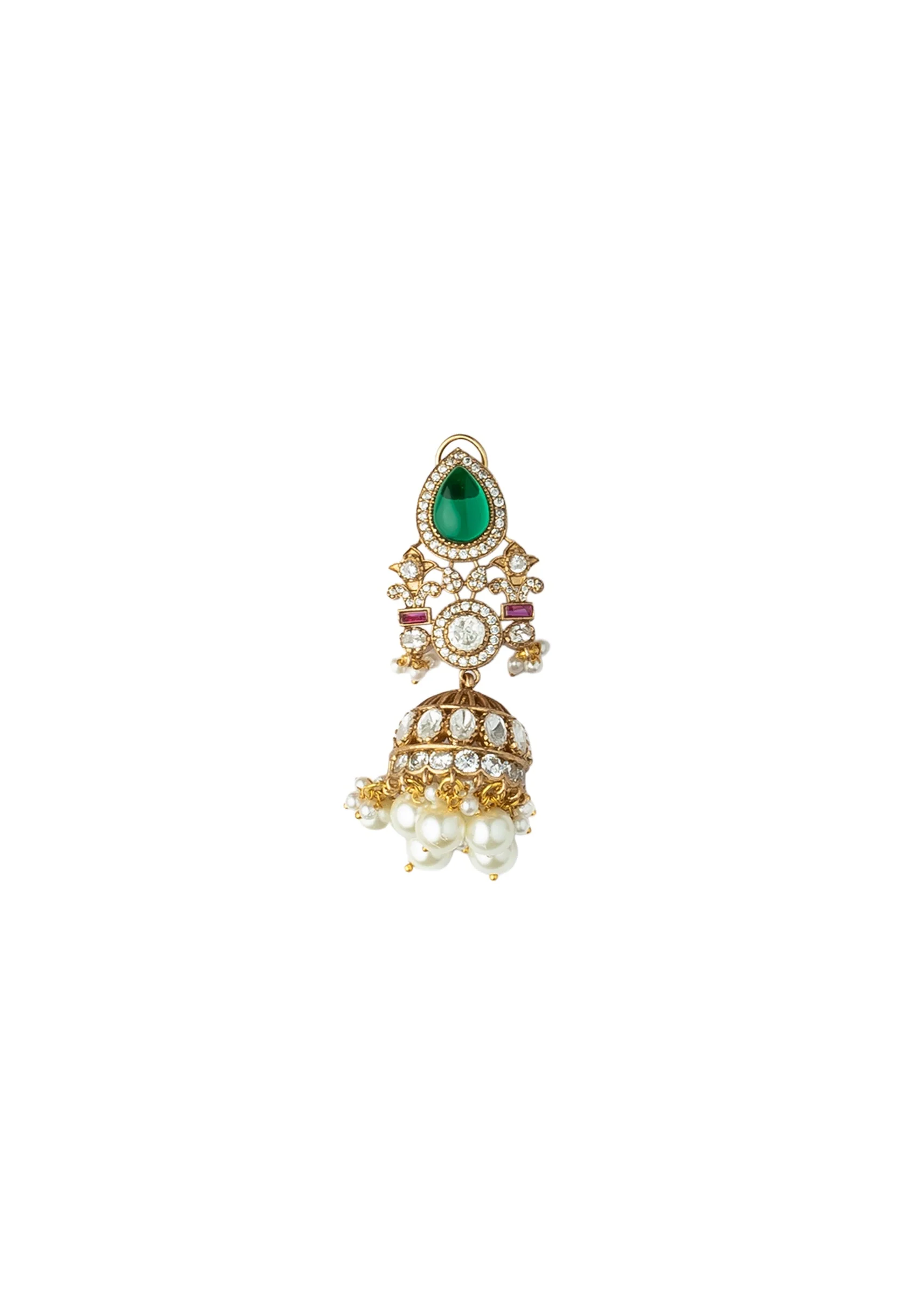 Gold Plated Green Kundan Polki Necklace Set With Earrings And Maangtikka