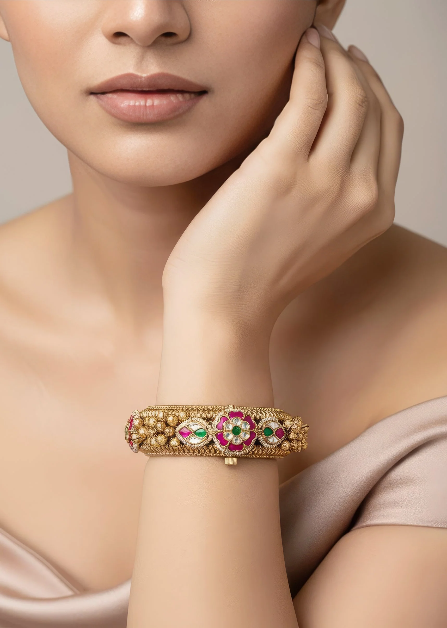 616-gold-plated-pink-kundan-polki-bangles-1.webp Gold Plated Pink Kundan Polki Bangles