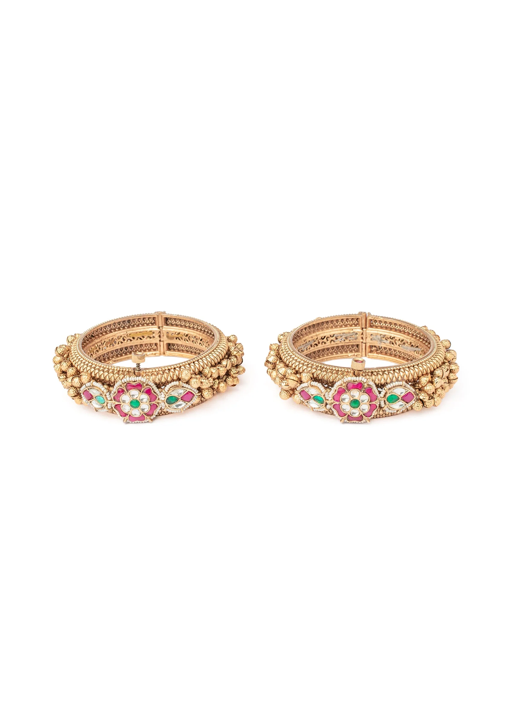 Gold Plated Pink Kundan Polki Bangles