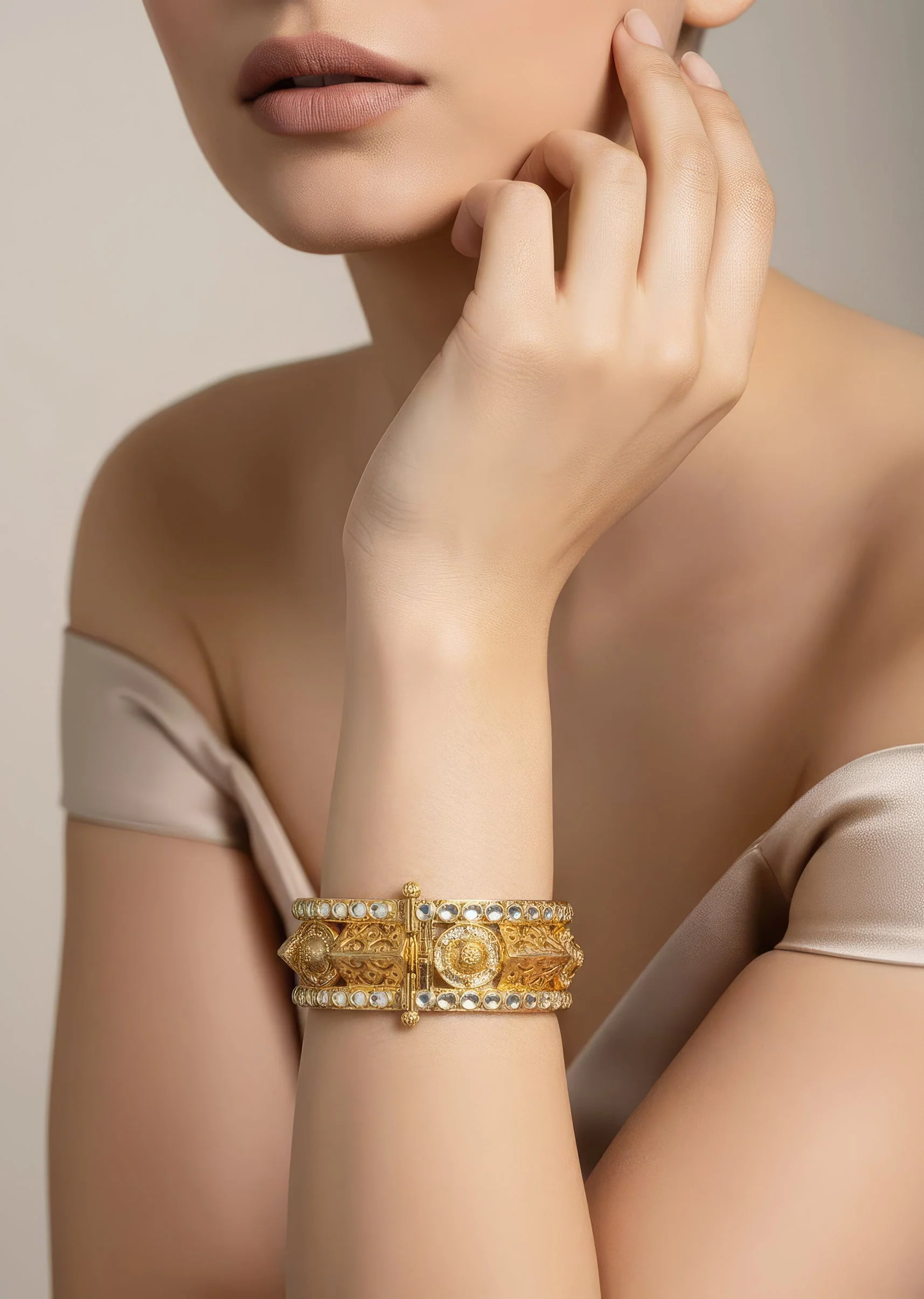 Gold Plated Mirror Work And Floral Motifs Bangles