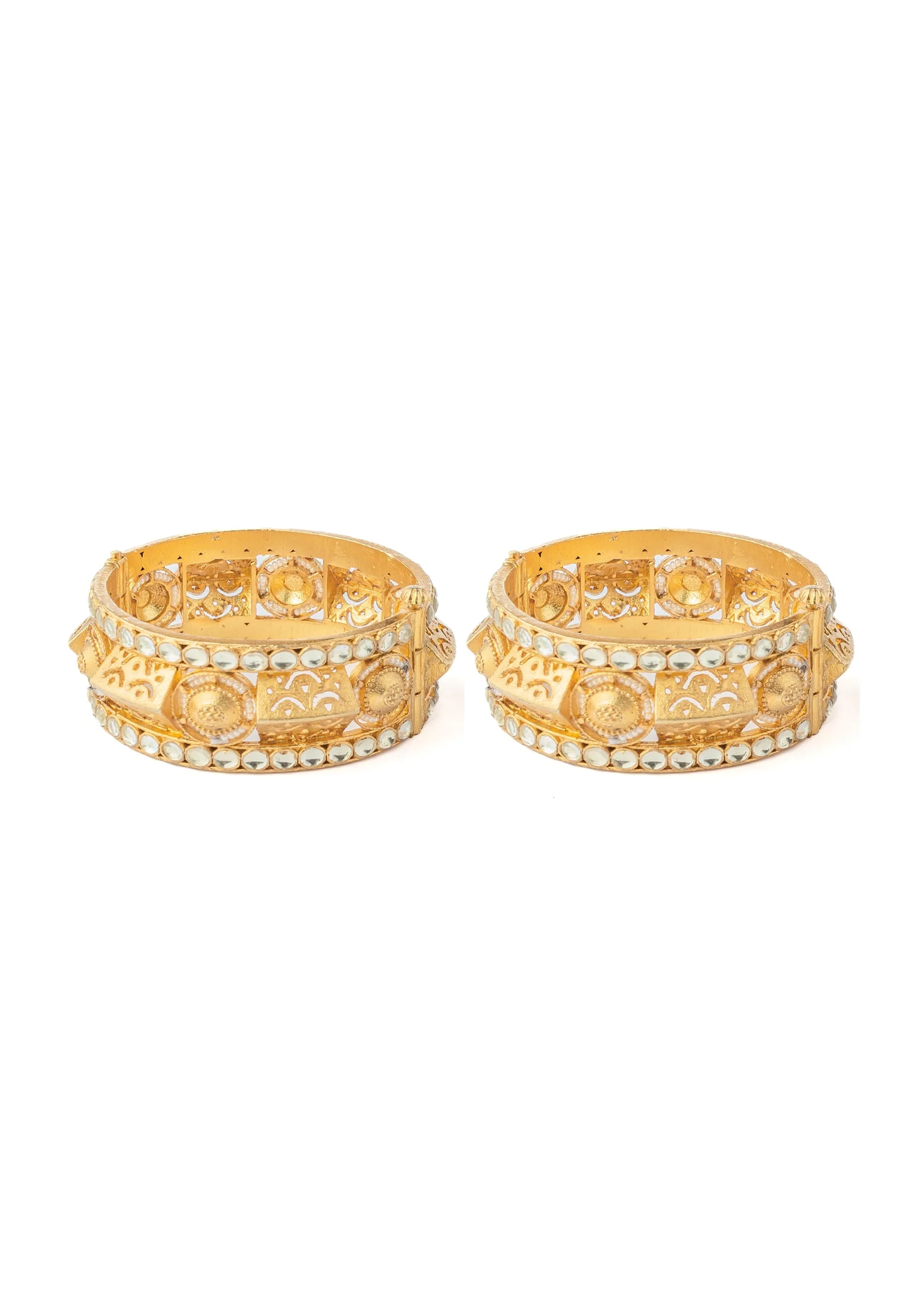 Gold Plated Mirror Work And Floral Motifs Bangles