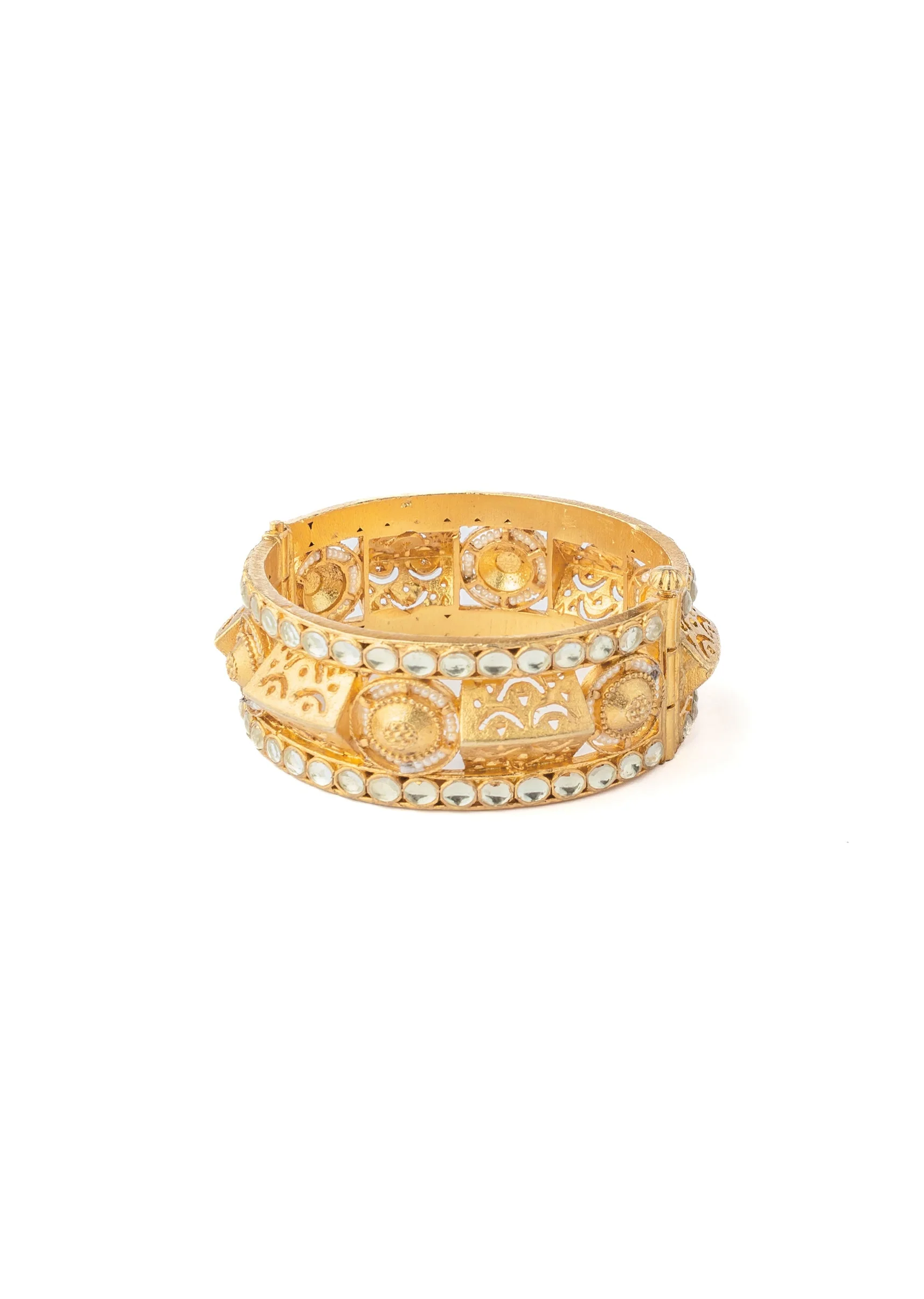Gold Plated Mirror Work And Floral Motifs Bangles