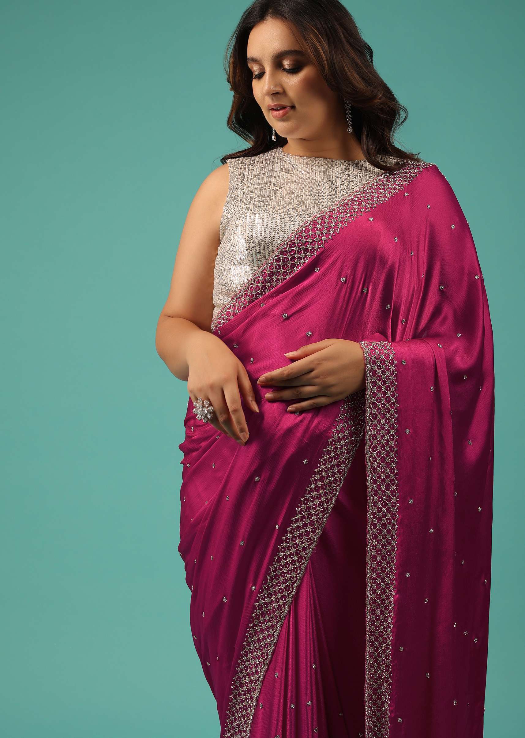 6179-rani-pink-saree-in-chiffon-with-cut-dana-and-stones-embroidery-1.jpg Rani Pink Saree In Chiffon With Cut Dana And Stones Embroidery