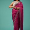 Rani Pink Saree In Chiffon With Cut Dana And Stones Embroidery
