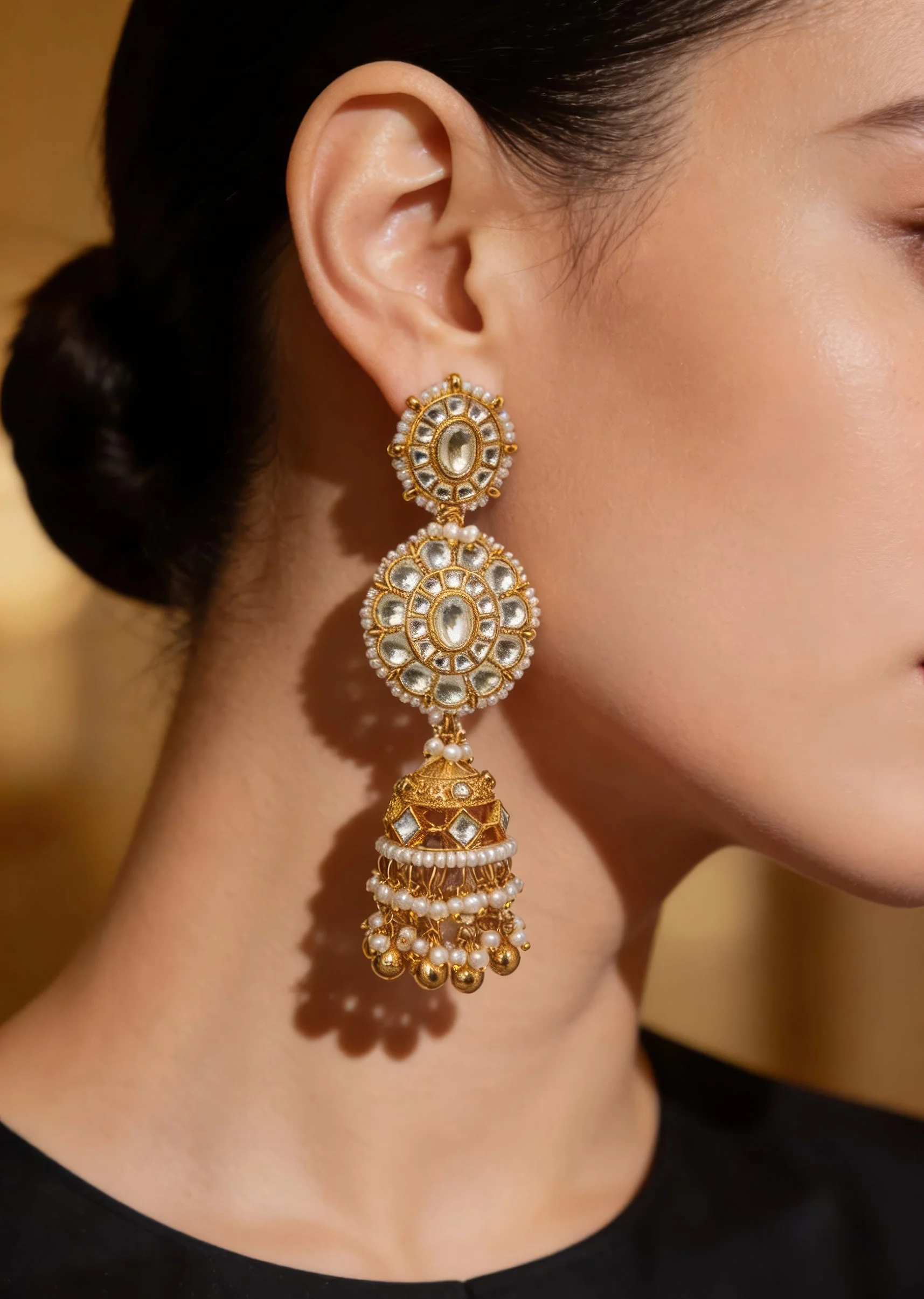 Gold Plated And Kundan Polki Earringss