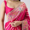 Rani Pink Woven Saree With Unstitched Blouse