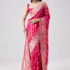 Rani Pink Woven Saree With Unstitched Blouse