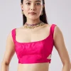Rani Pink Woven Saree With Unstitched Blouse