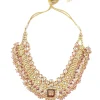 Gold Plated Red Stones Kundan Polki Necklace Set With Earrings