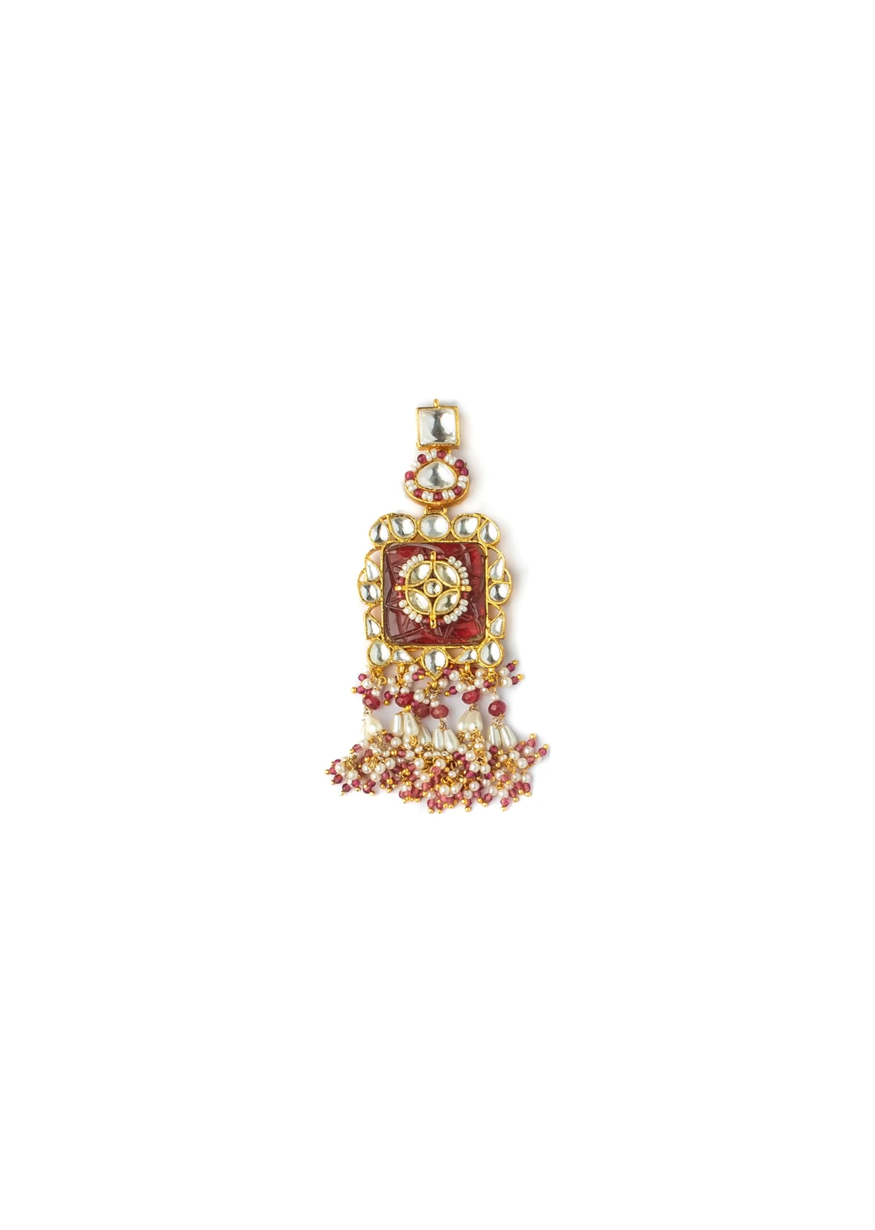 Gold Plated Red Stones Kundan Polki Necklace Set With Earrings