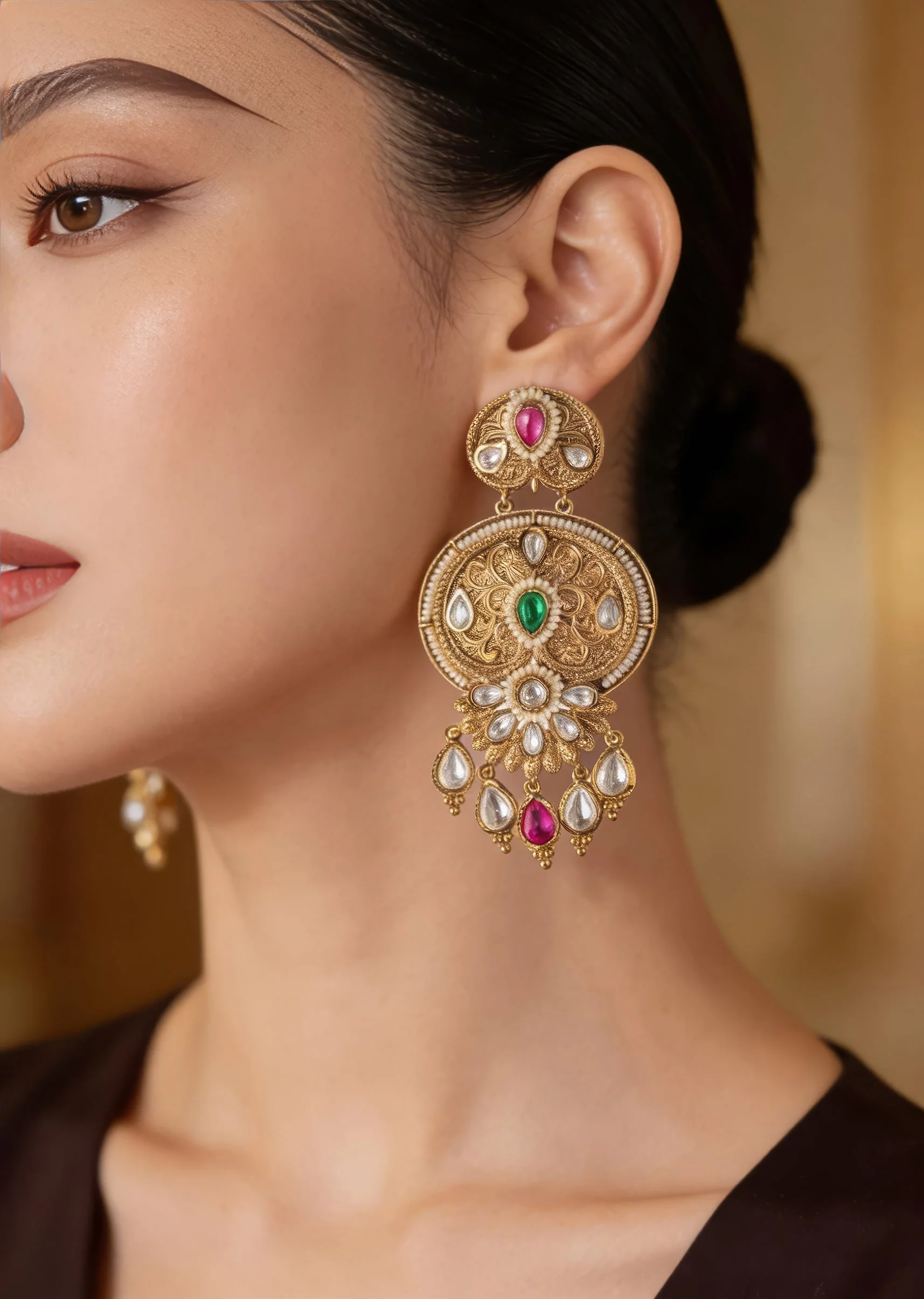 Gold Plated Multicolored Chandbali Earrings