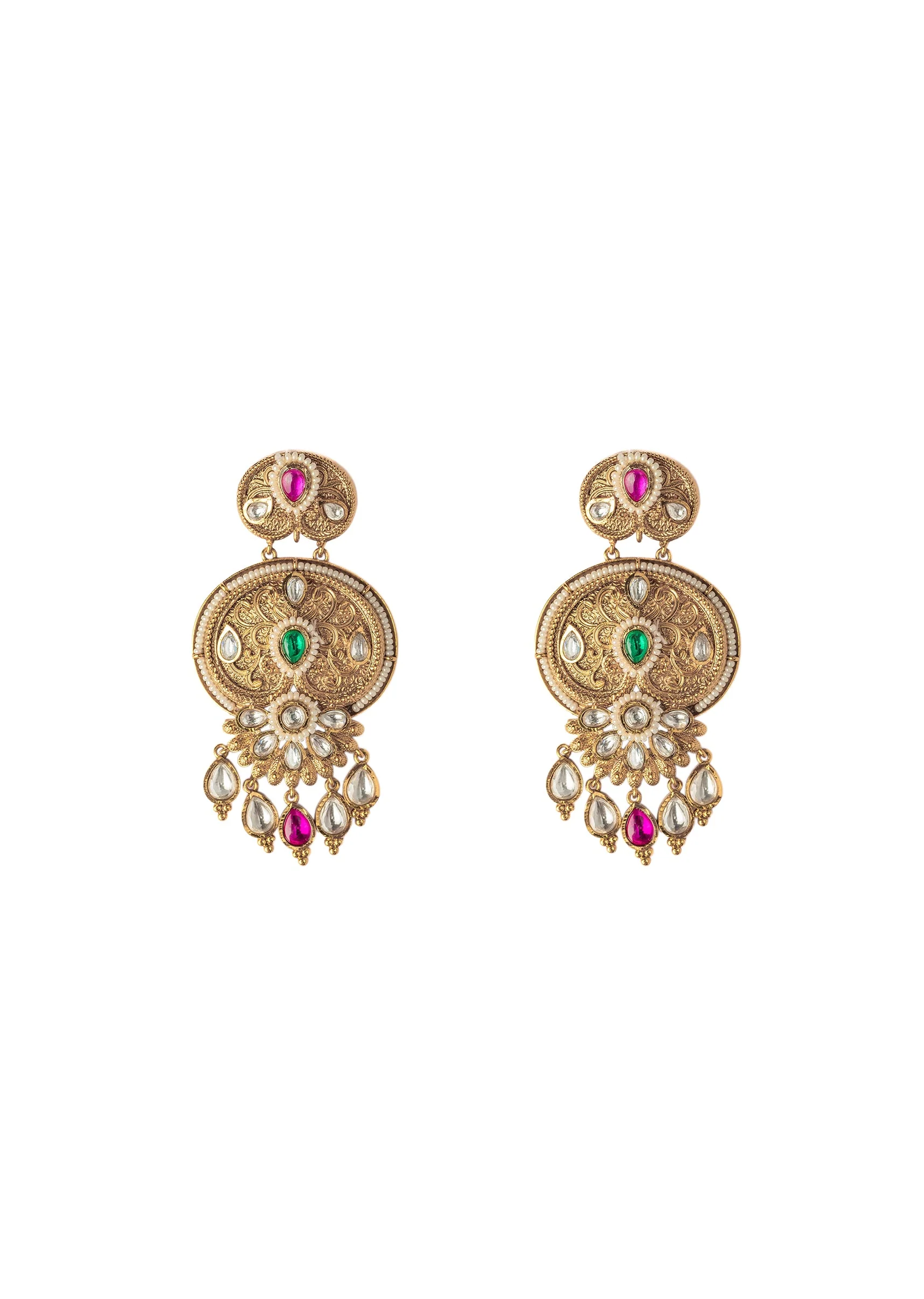 Gold Plated Multicolored Chandbali Earrings