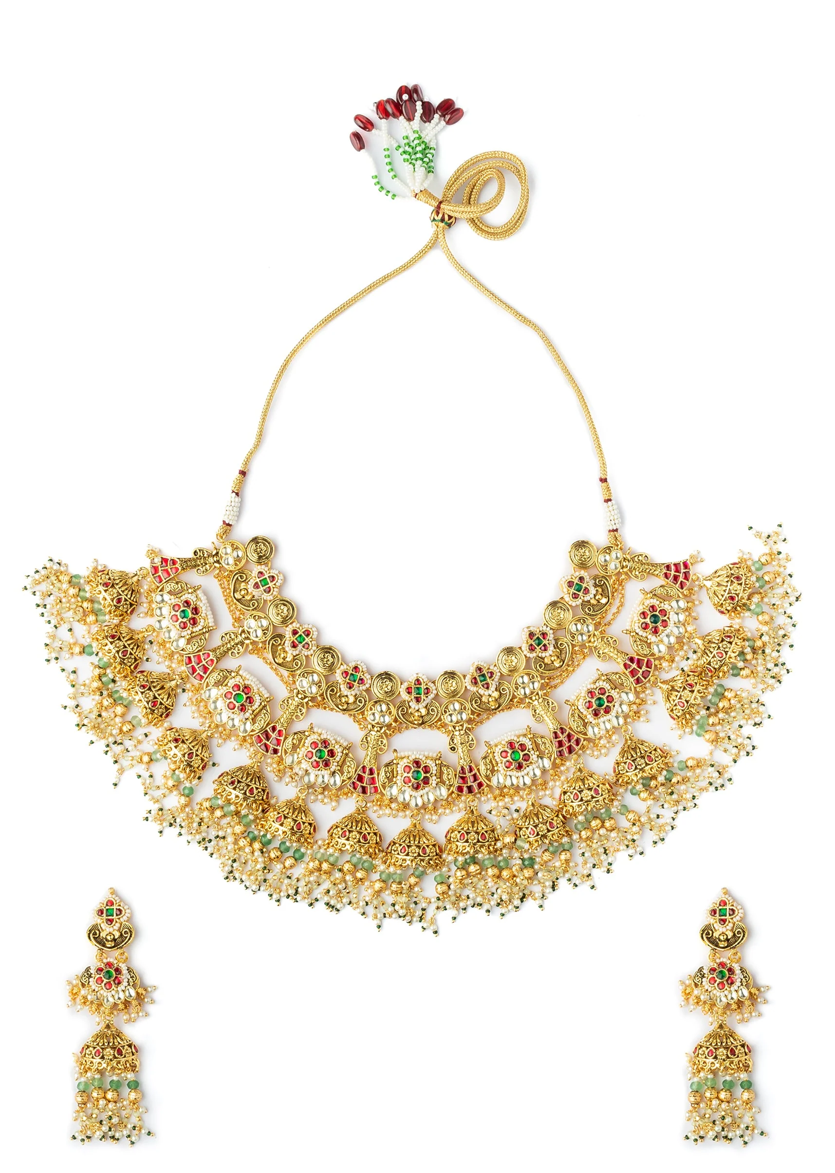 622-multicolored-kundan-polki-necklace-set-with-earrings-1.webp Multicolored Kundan Polki Necklace Set With Earrings